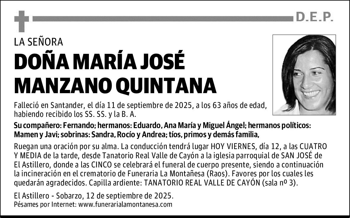 DOÑA MARÍA JOSÉ MANZANO QUINTANA