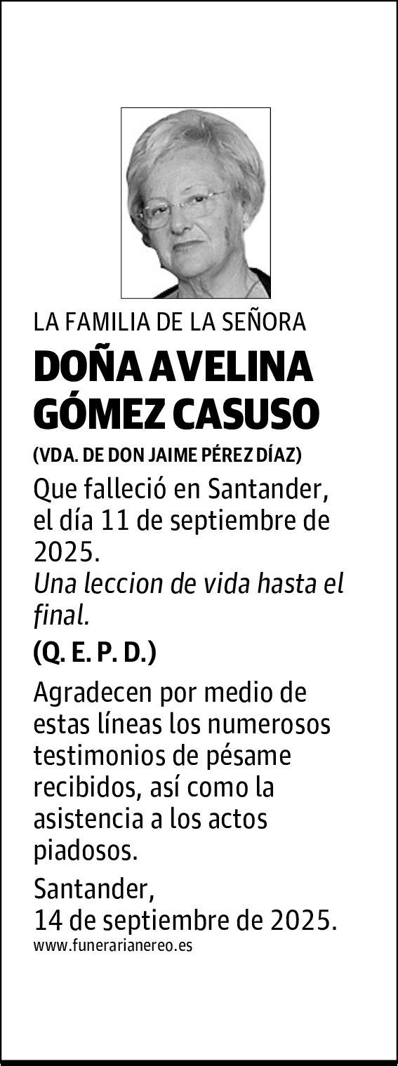 DOÑA AVELINA GÓMEZ CASUSO