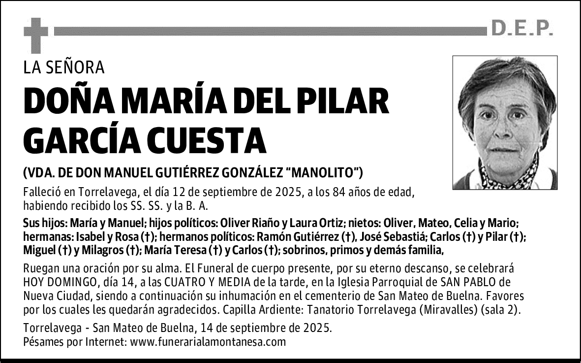 DOÑA MARÍA DEL PILAR GARCÍA CUESTA