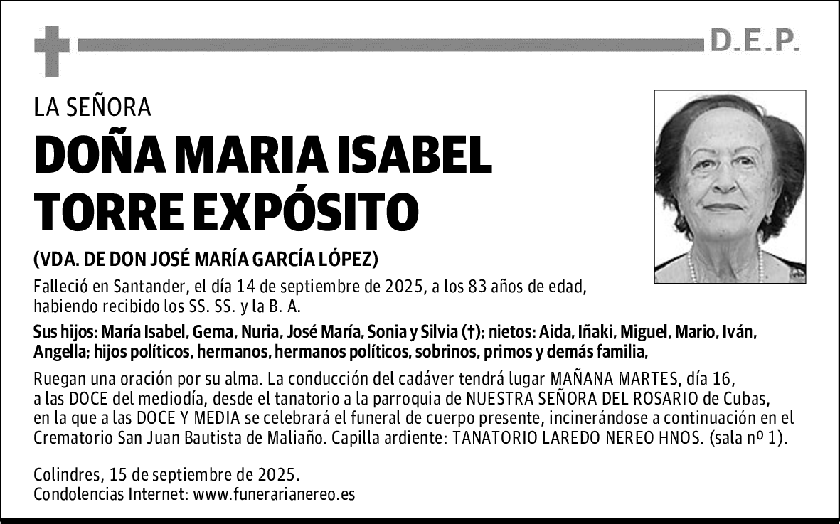 DOÑA MARIA ISABEL TORRE EXPÓSITO