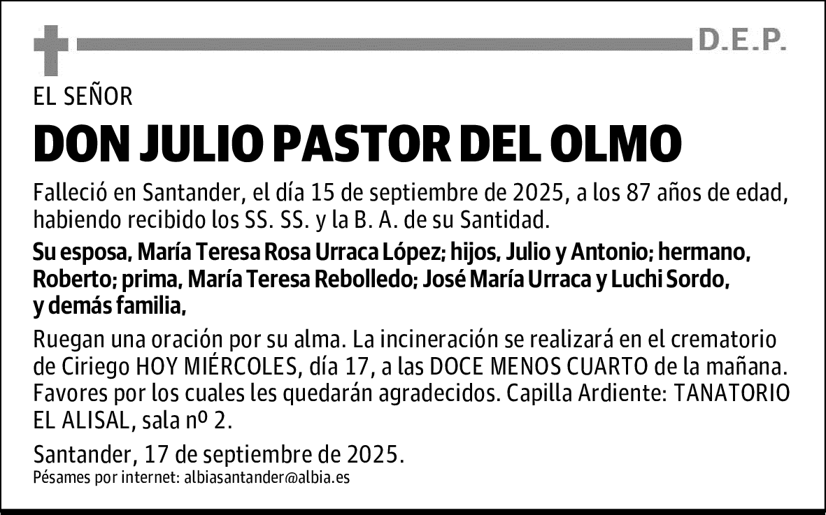 DON JULIO PASTOR DEL OLMO
