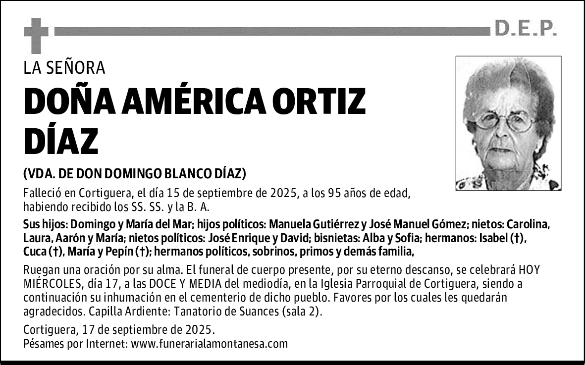 DOÑA AMÉRICA ORTIZ DÍAZ