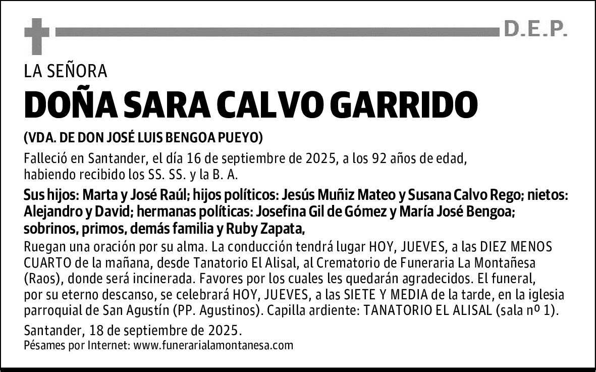 DOÑA SARA CALVO GARRIDO