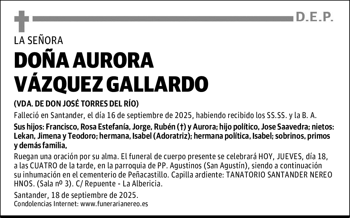 DOÑA AURORA VÁZQUEZ GALLARDO