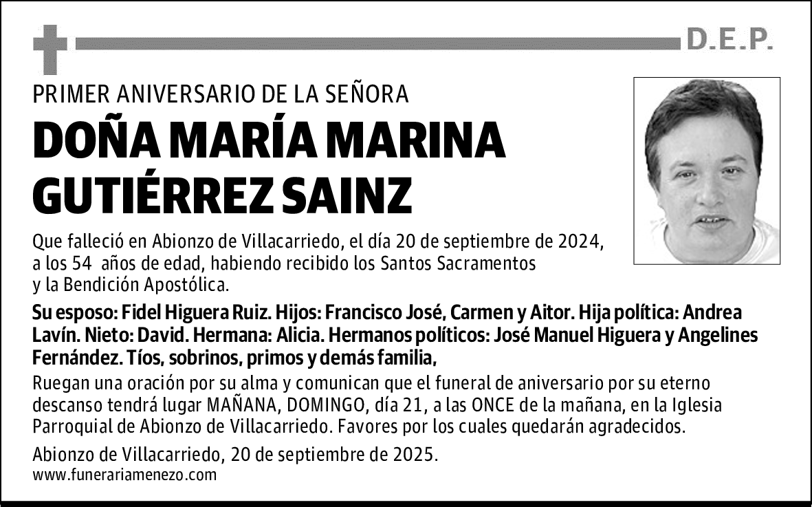 DOÑA MARÍA MARINA GUTIÉRREZ SAINZ
