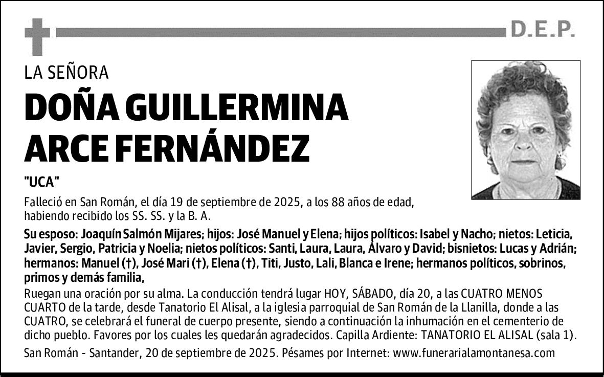 DOÑA GUILLERMINA ARCE FERNÁNDEZ