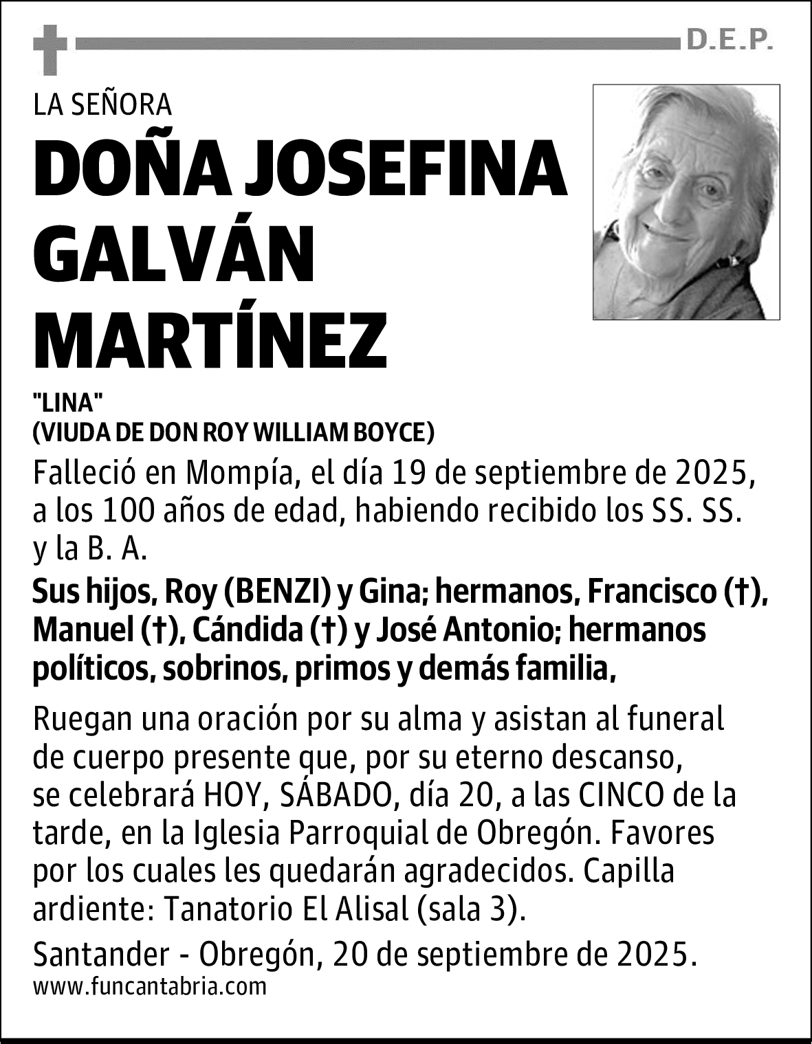 DOÑA JOSEFINA GALVÁN MARTÍNEZ