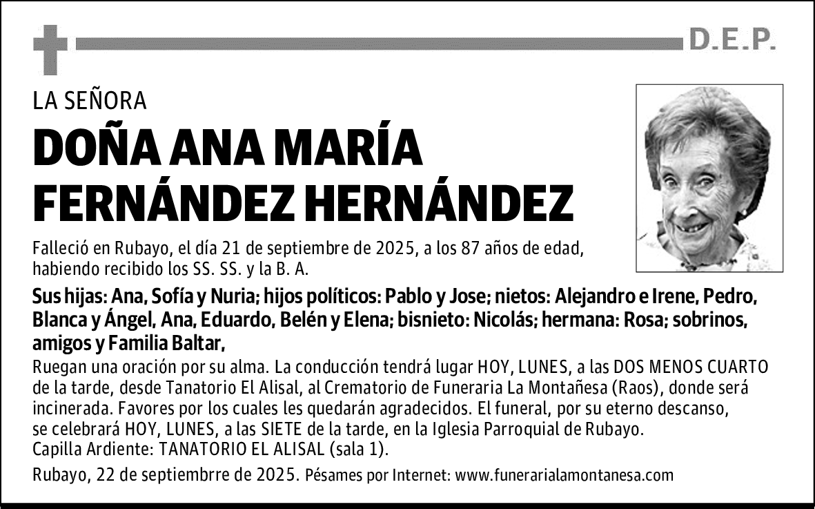 DOÑA ANA MARÍA FERNÁNDEZ HERNÁNDEZ