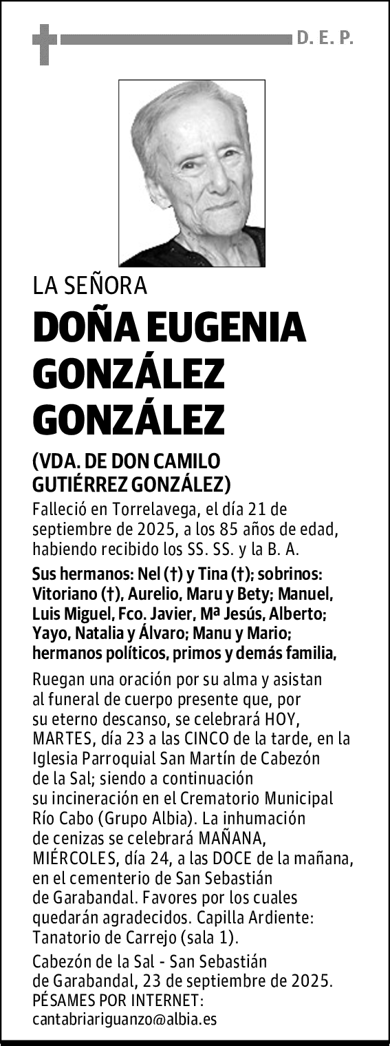 DOÑA EUGENIA GONZÁLEZ GONZÁLEZ