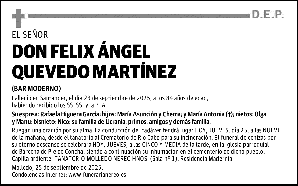 DON FELIX ÁNGEL QUEVEDO MARTÍNEZ