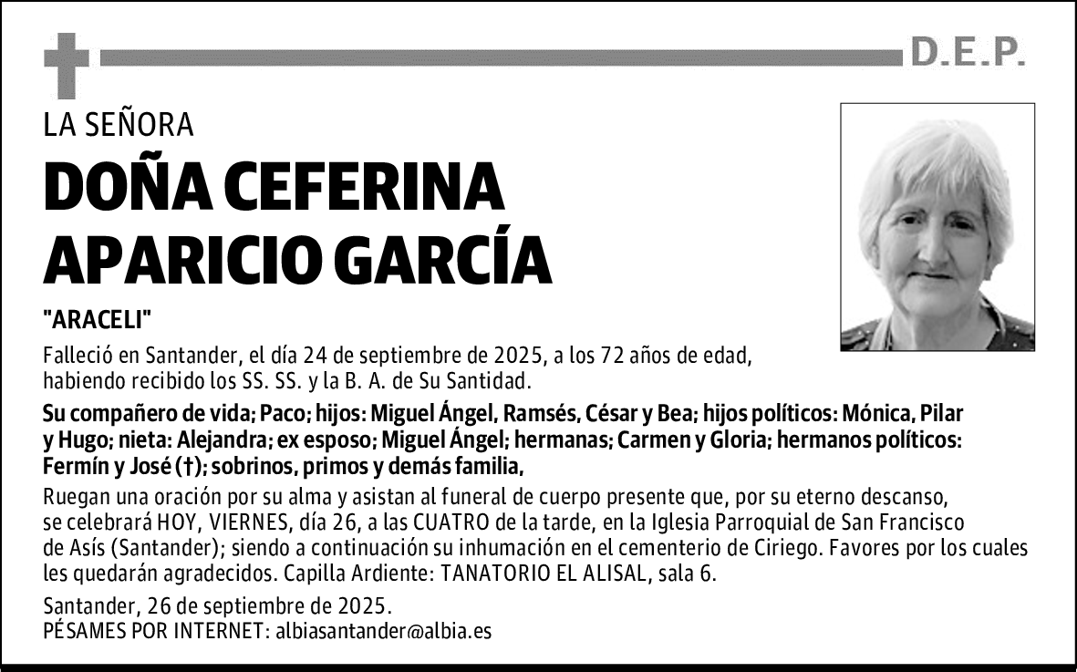 DOÑA CEFERINA APARICIO GARCÍA