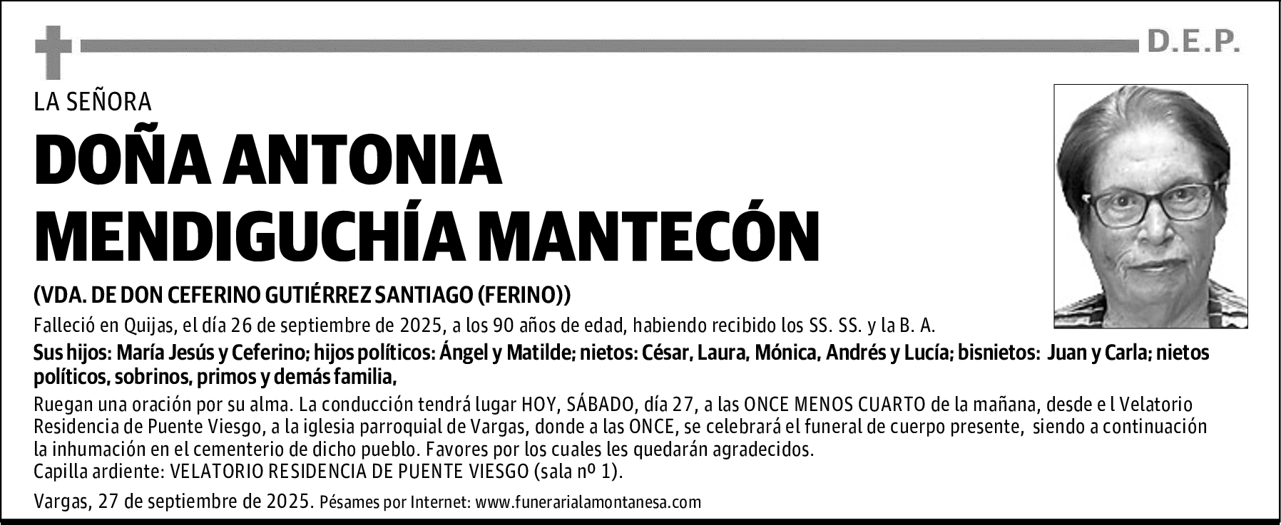 DOÑA ANTONIA MENDIGUCHÍA MANTECÓN