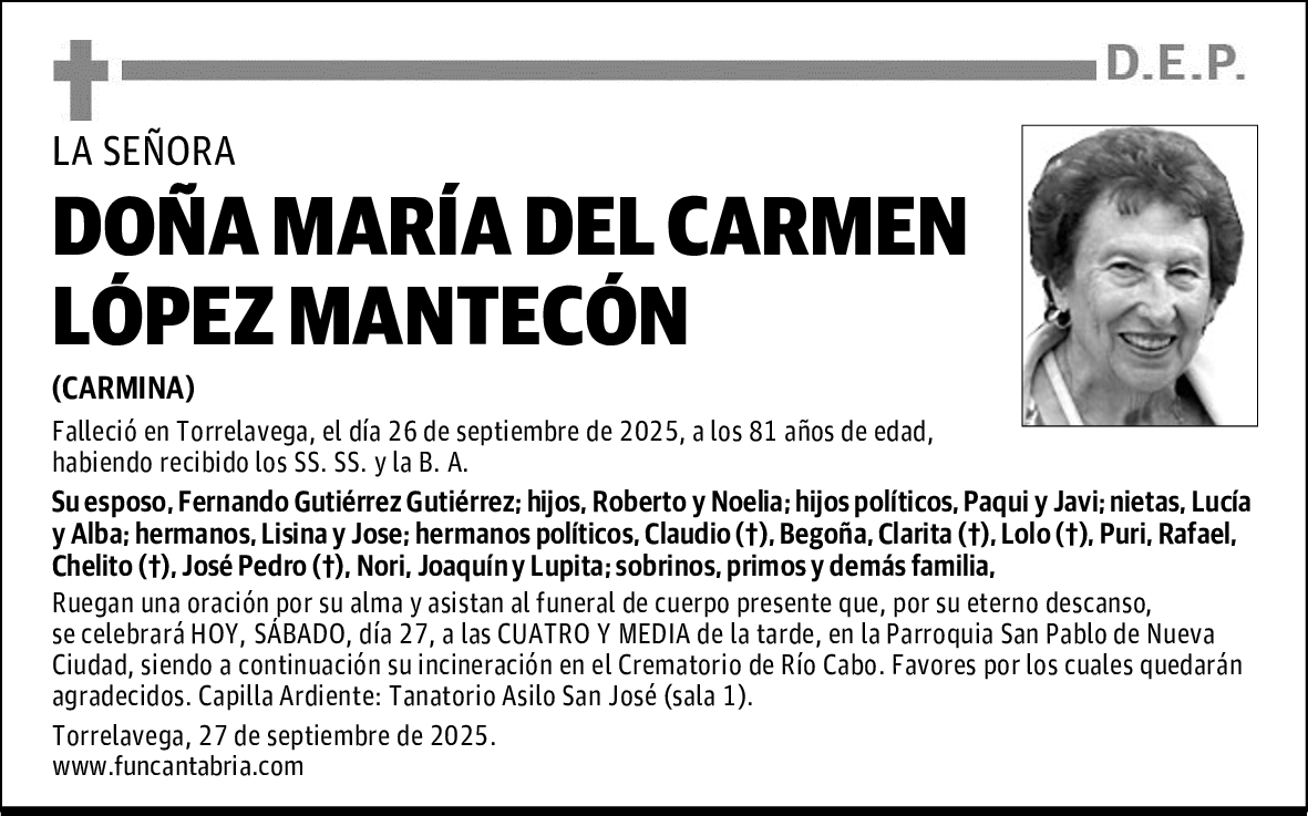 DOÑA MARÍA DEL CARMEN LÓPEZ MANTECÓN