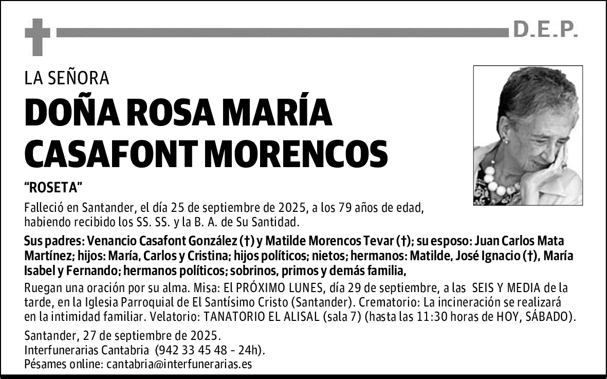 DOÑA ROSA MARÍA CASAFONT MORENCOS