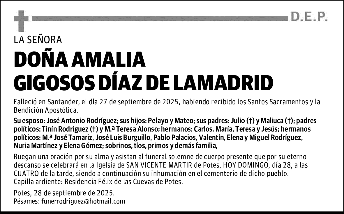 DOÑA AMALIA GIGOSOS DÍAZ DE LAMADRID