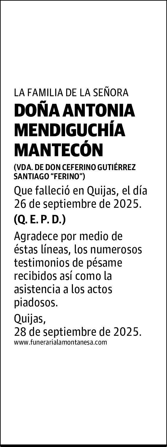 DOÑA ANTONIA MENDIGUCHÍA MANTECÓN