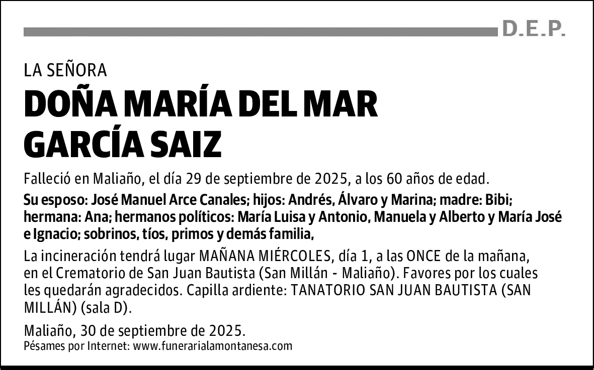DOÑA MARÍA DEL MAR GARCÍA SAIZ