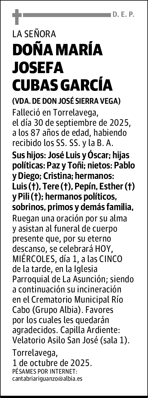 DOÑA MARÍA JOSEFA CUBAS GARCÍA