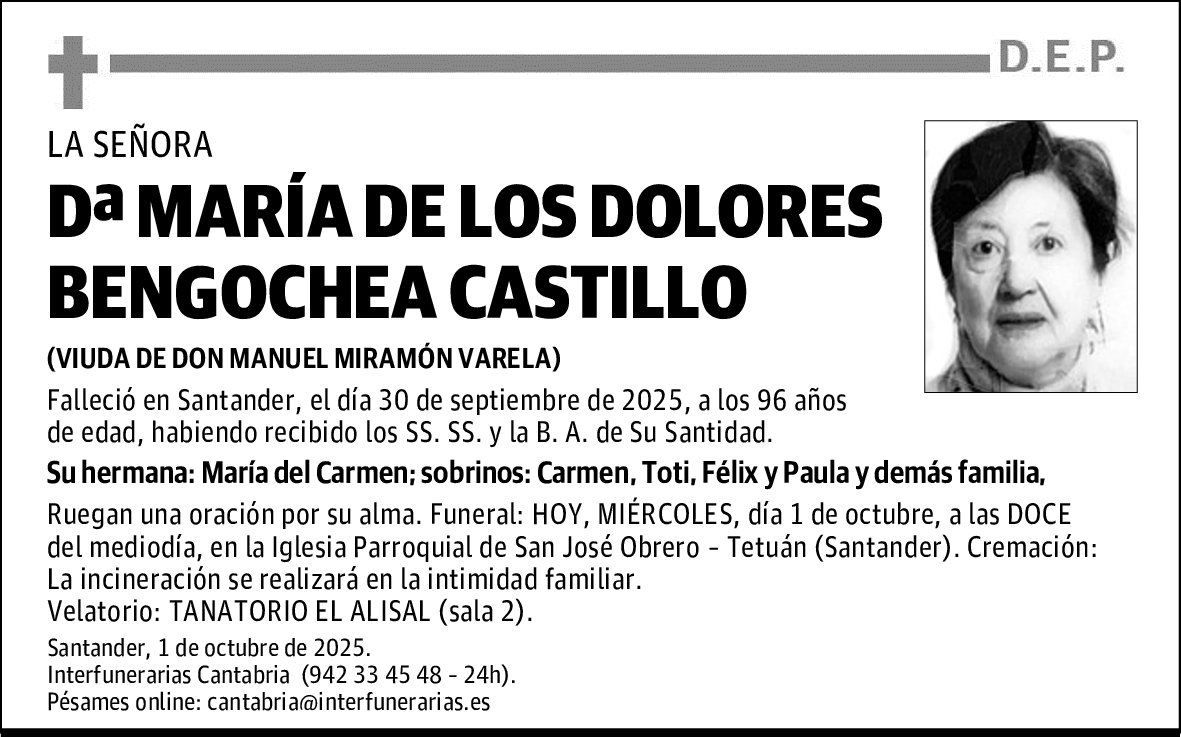 DOÑA MARÍA DE LOS DOLORES BENGOCHEA CASTILLO