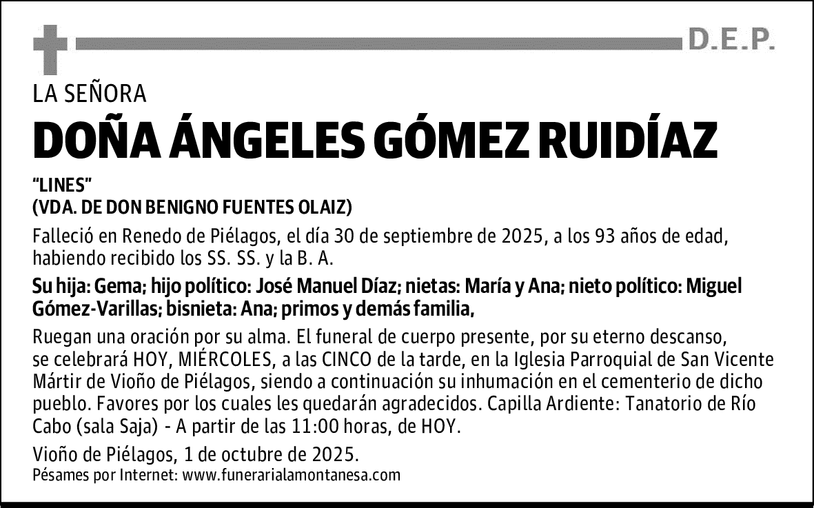 DOÑA ÁNGELES GÓMEZ RUIDÍAZ
