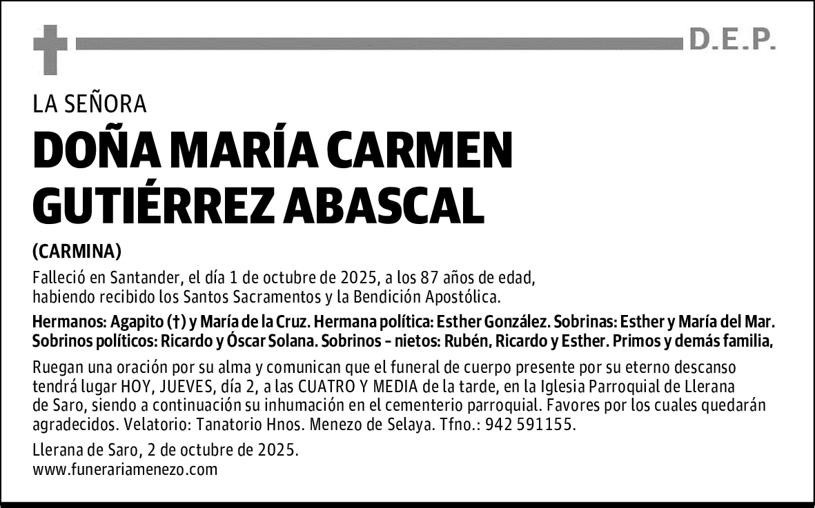 DOÑA MARÍA CARMEN GUTIÉRREZ ABASCAL