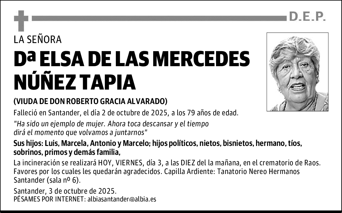 DOÑA ELSA DE LAS MERCEDES NÚÑEZ TAPIA