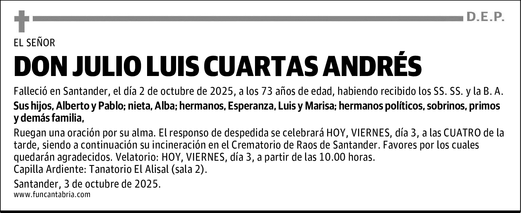 DON JULIO LUIS CUARTAS ANDRÉS