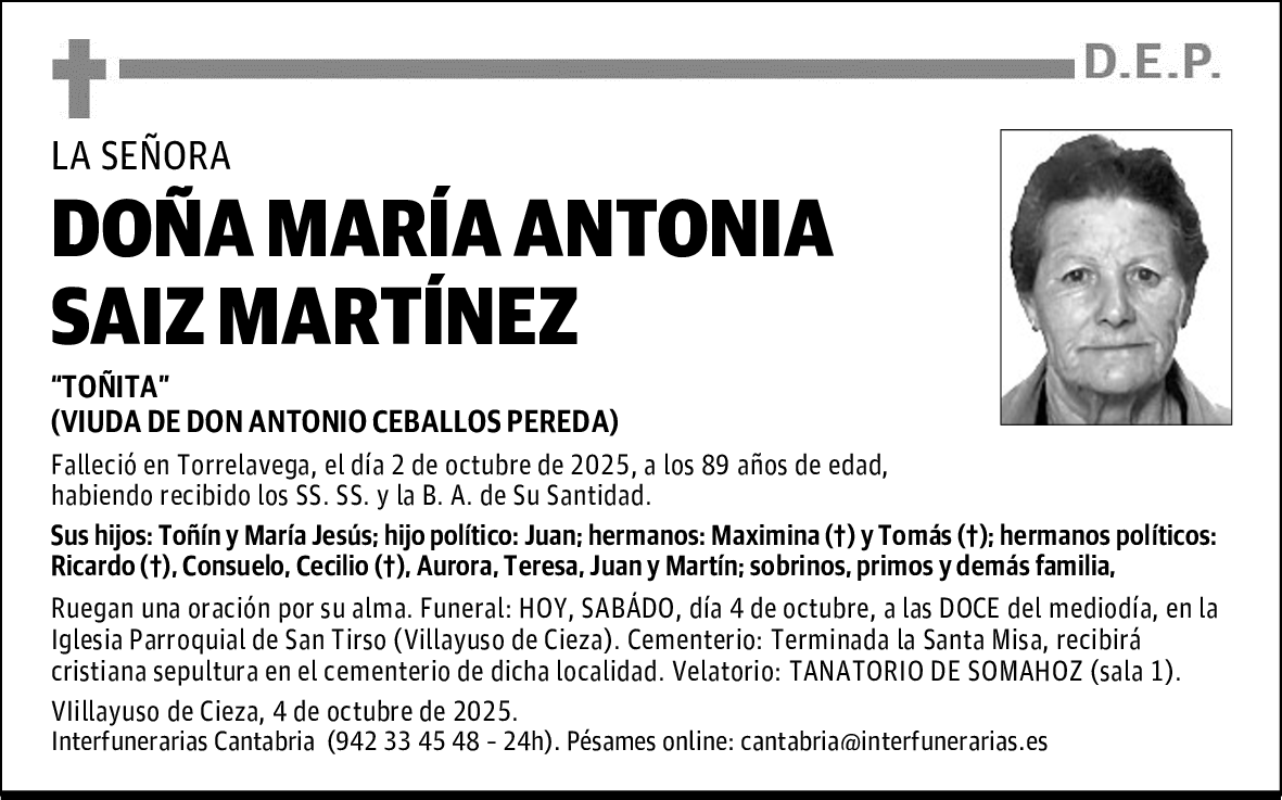 DOÑA MARÍA ANTONIA SAIZ MARTÍNEZ