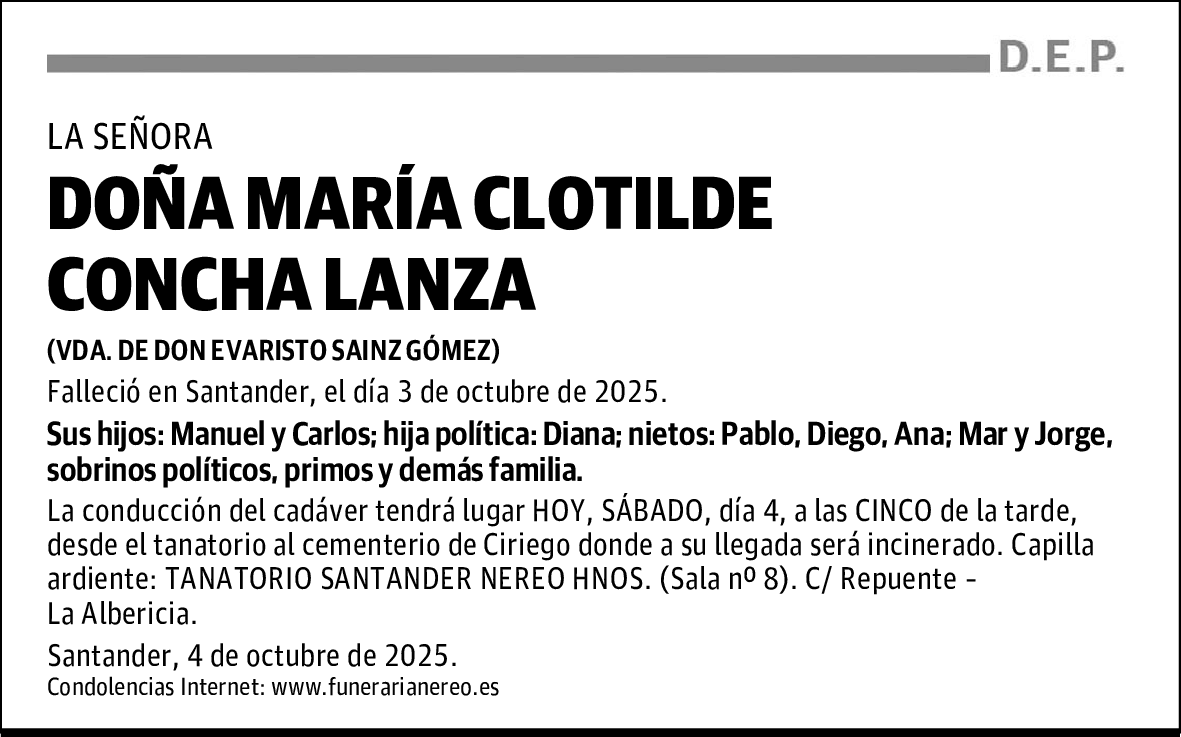 DOÑA MARÍA CLOTILDE CONCHA LANZA