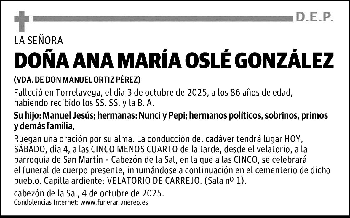 DOÑA ANA MARÍA OSLÉ GONZÁLEZ