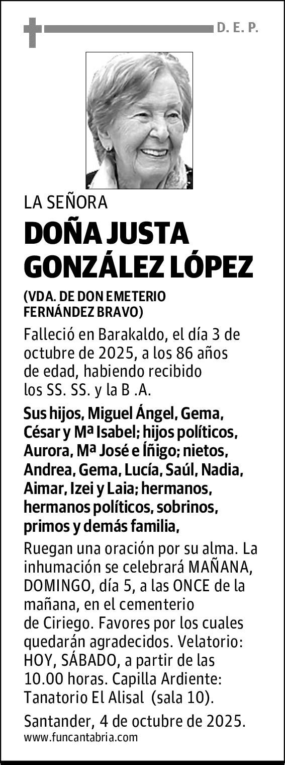 DOÑA JUSTA GONZÁLEZ LÓPEZ