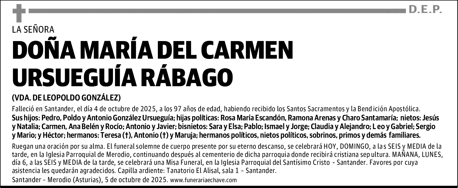 DOÑA MARÍA DEL CARMEN URSUEGUÍA RÁBAGO