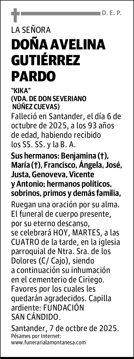 DOÑA AVELINA GUTIÉRREZ PARDO