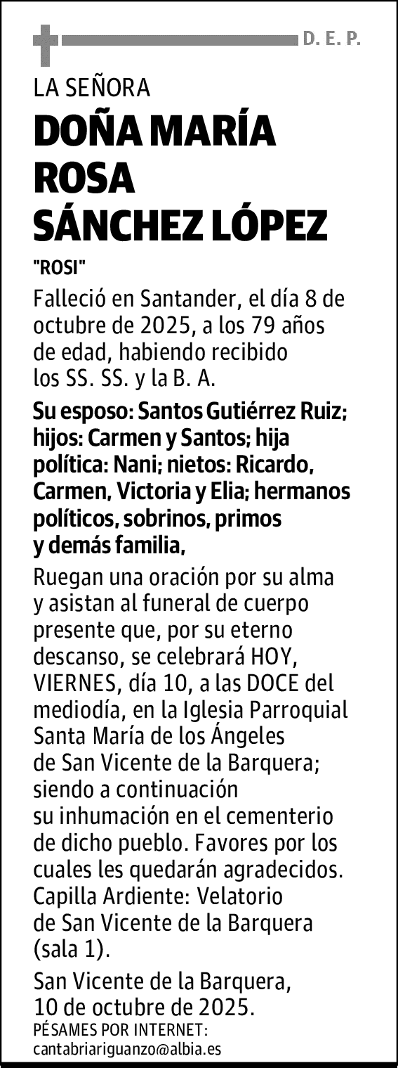 DOÑA MARÍA ROSA SÁNCHEZ LÓPEZ