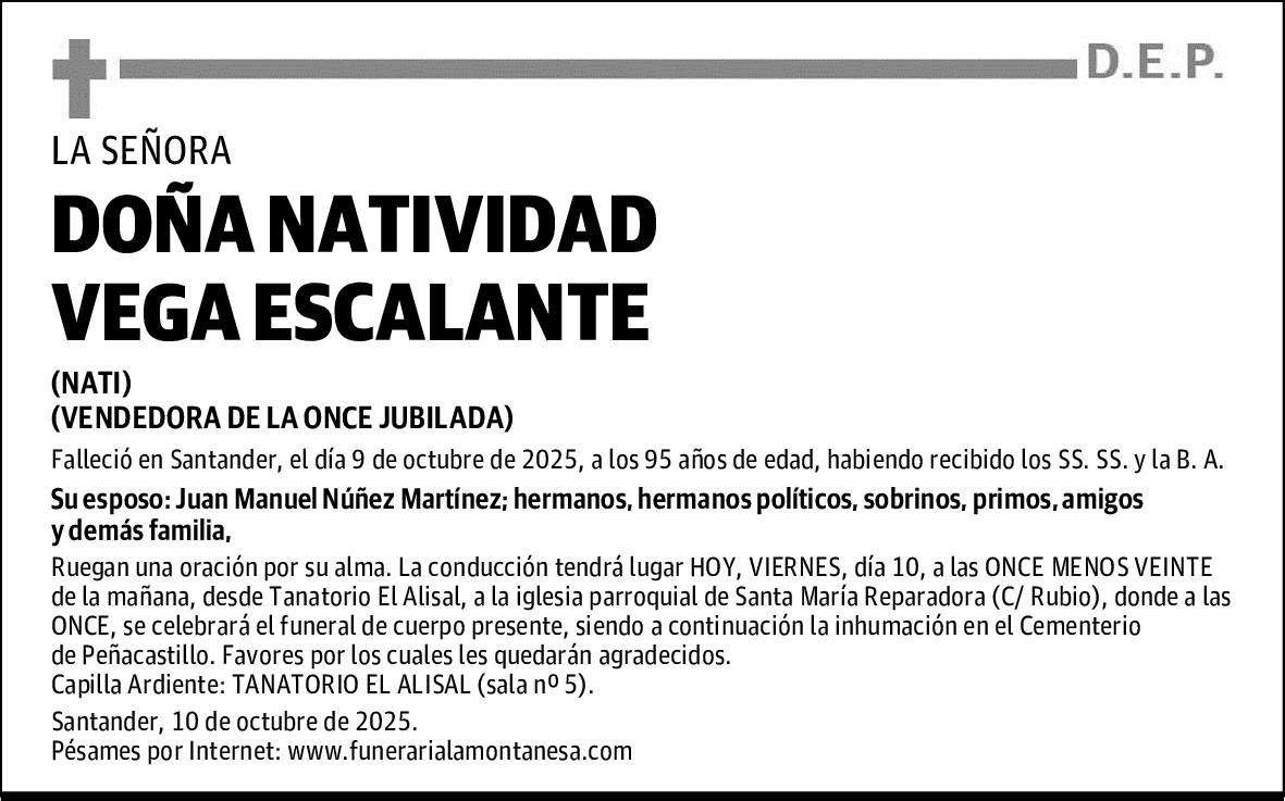 DOÑA NATIVIDAD VEGA ESCALANTE