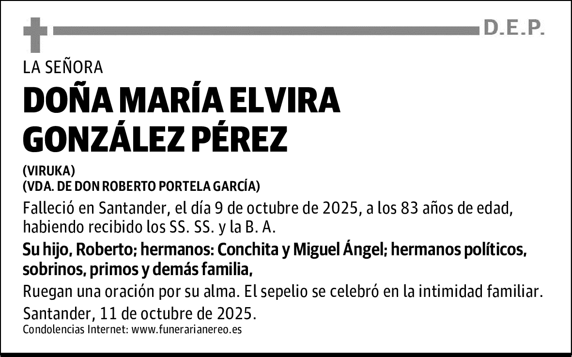 DOÑA MARÍA ELVIRA GONZÁLEZ PÉREZ