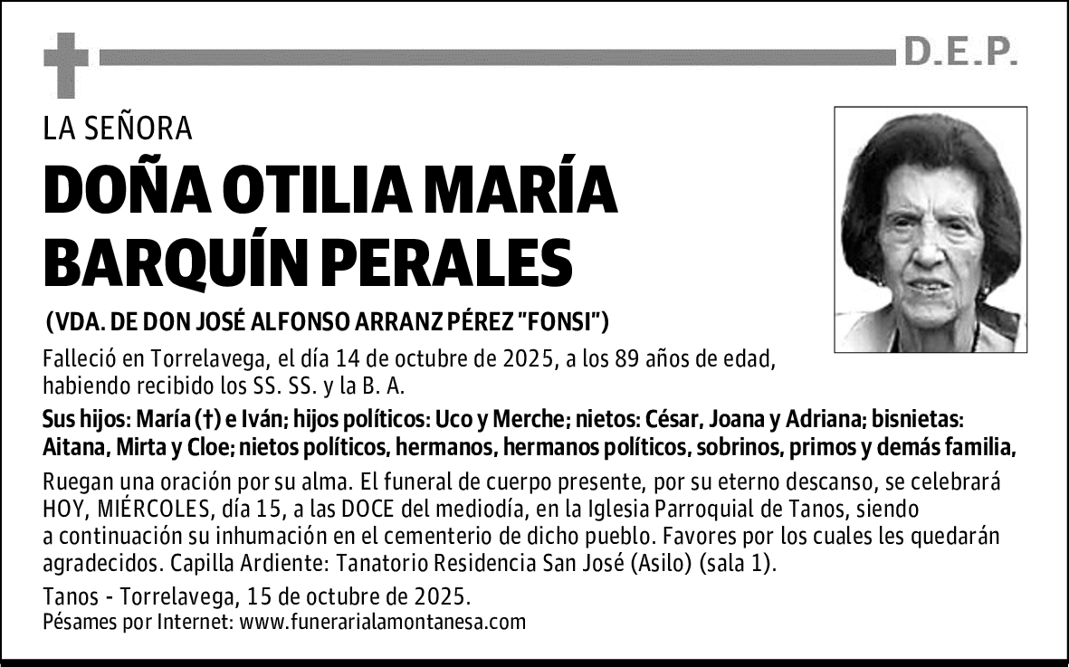 DOÑA OTILIA MARÍA BARQUÍN PERALES