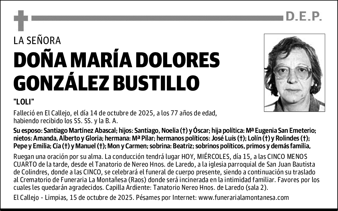 DOÑA MARÍA DOLORES GONZÁLEZ BUSTILLO