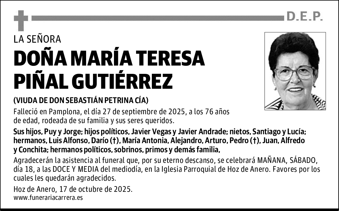 DOÑA MARÍA TERESA PIÑAL GUTIÉRREZ
