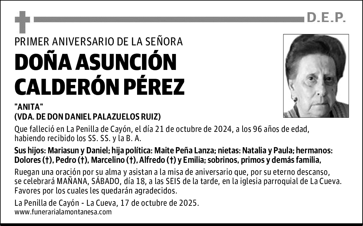 DOÑA ASUNCIÓN CALDERÓN PÉREZ