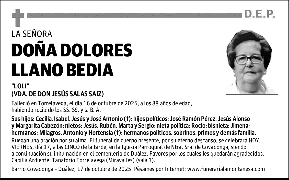 DOÑA DOLORES LLANO BEDIA