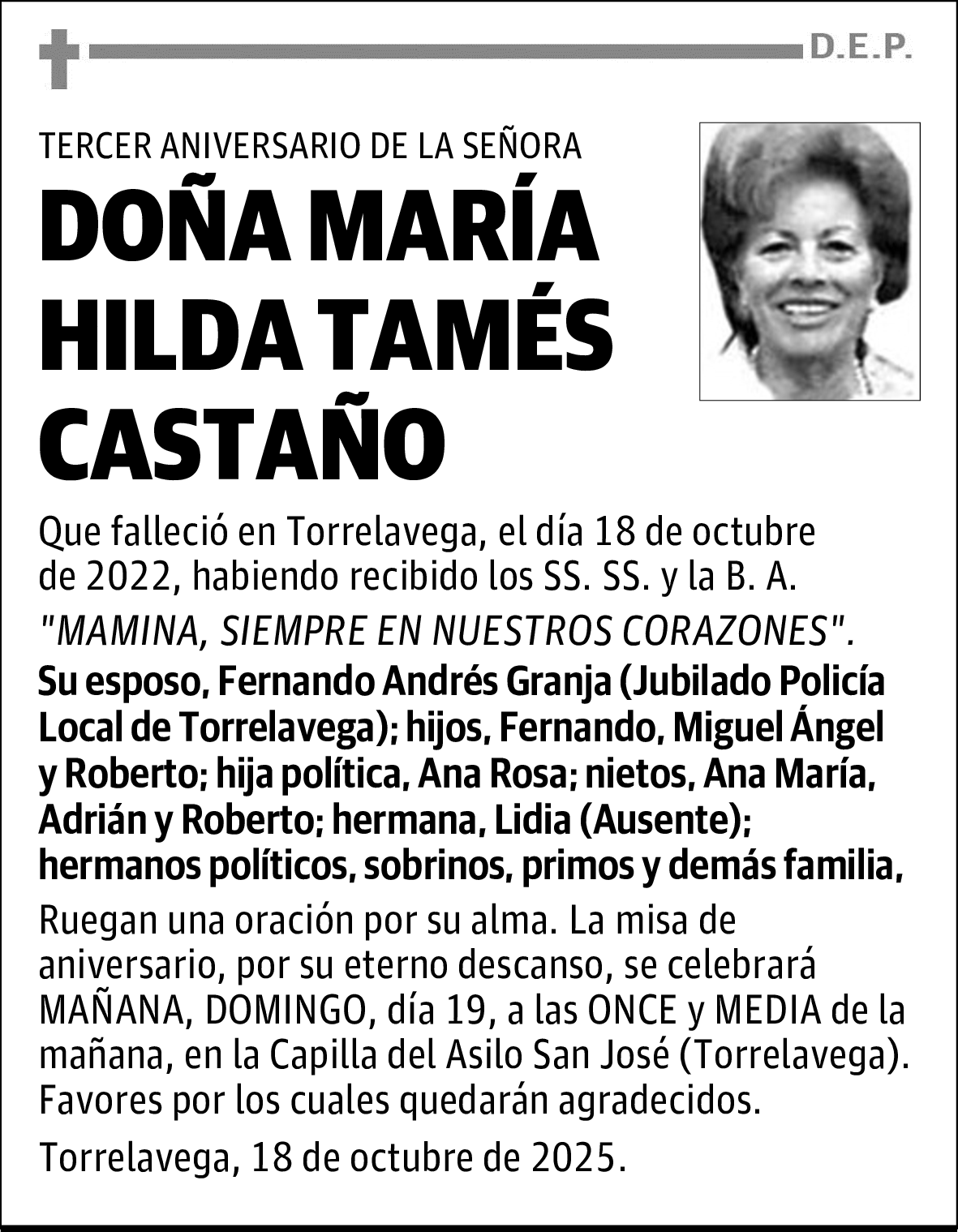 DOÑA MARÍA HILDA TAMÉS CASTAÑO