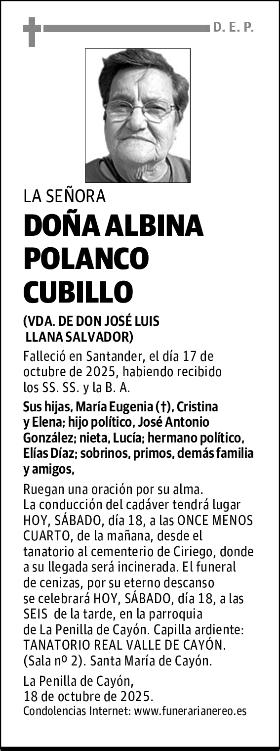 DOÑA ALBINA POLANCO CUBILLO