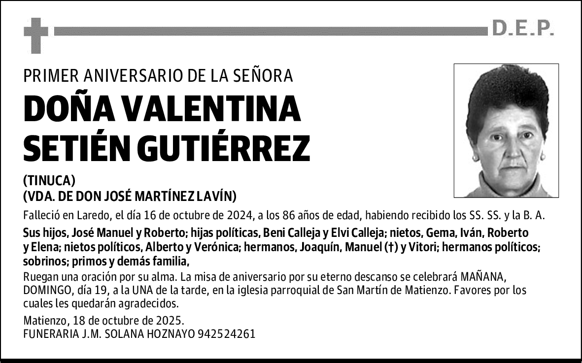 DOÑA VALENTINA SETIÉN GUTIÉRREZ