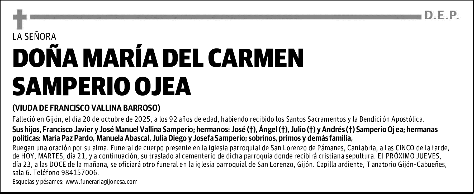 DOÑA MARÍA DEL CARMEN SAMPERIO OJEA
