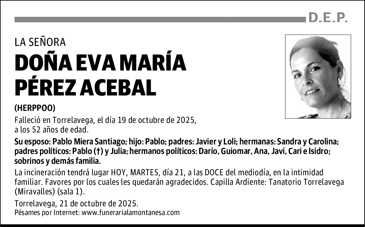 DOÑA EVA MARÍA PÉREZ ACEBAL