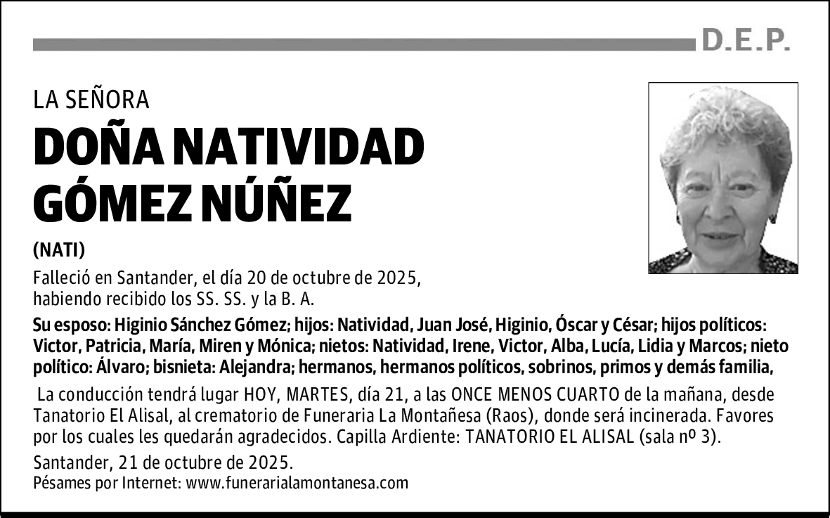 DOÑA NATIVIDAD GÓMEZ NÚÑEZ