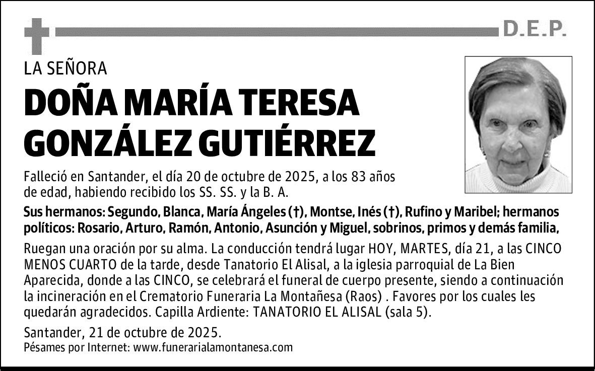 DOÑA MARÍA TERESA GONZÁLEZ GUTIÉRREZ