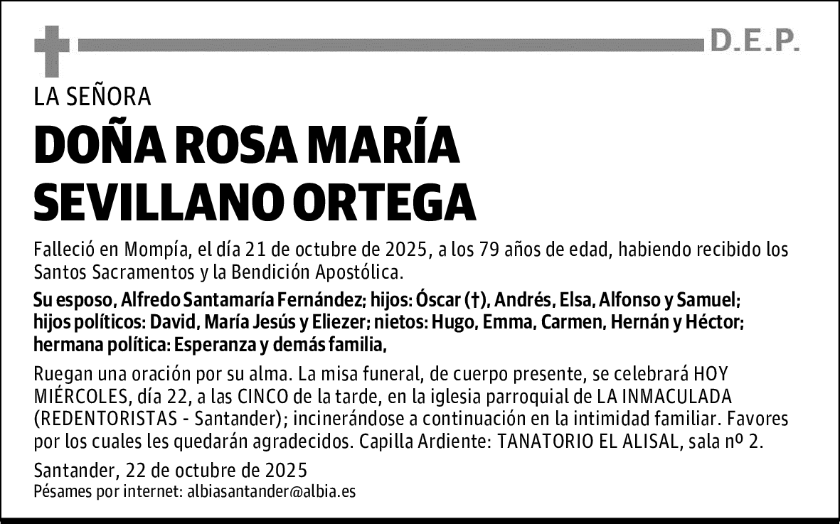 DOÑA ROSA MARÍA SEVILLANO ORTEGA
