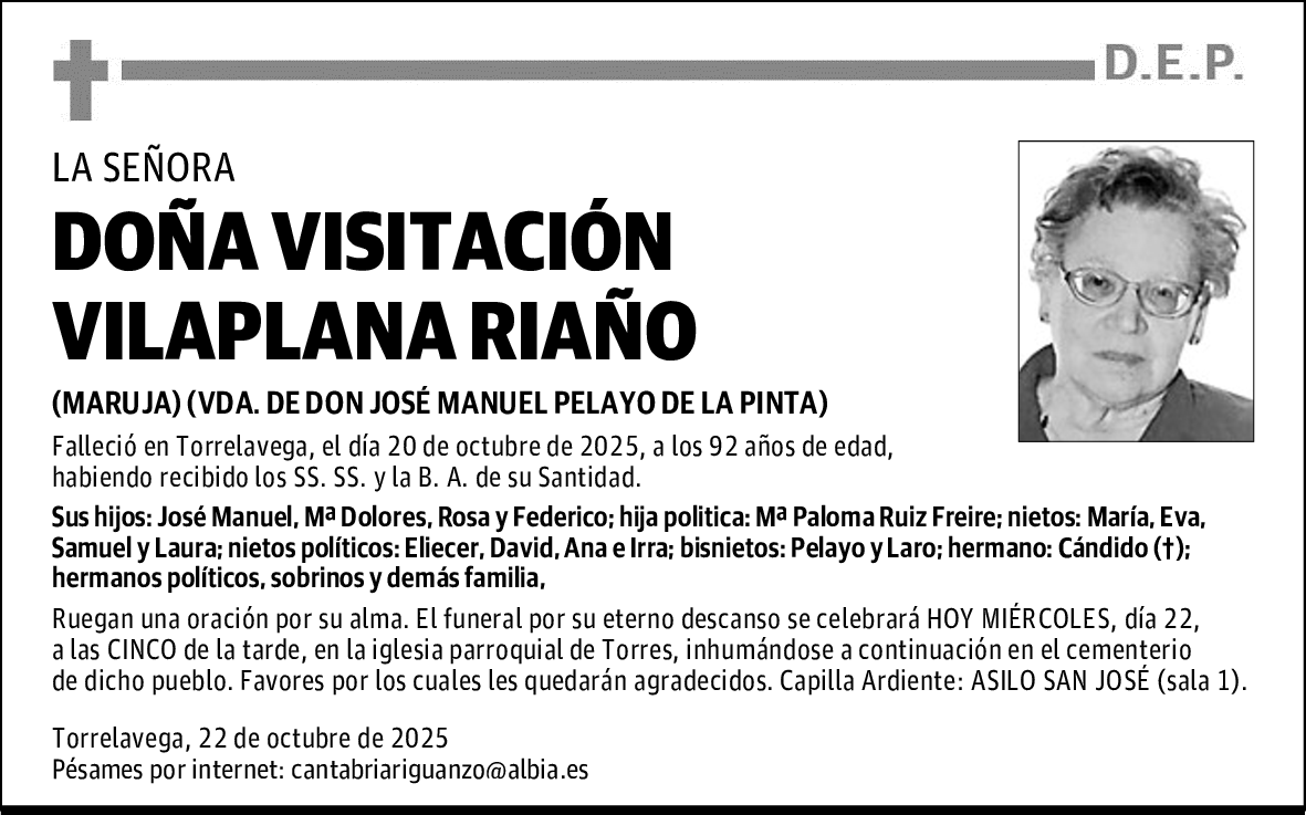 DOÑA VISITACIÓN VILAPLANA RIAÑO